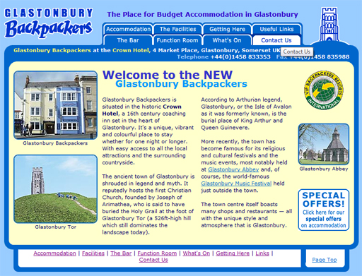 glastonbury backpackers - The Crown Hotel - function room - Click here to visit the site
